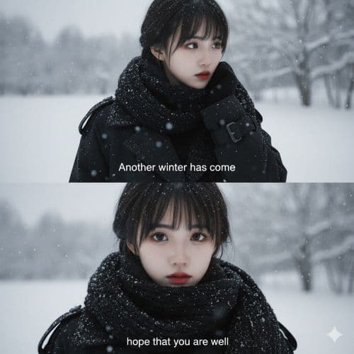 电影感冬日雪景写真二宫格 - 生成图